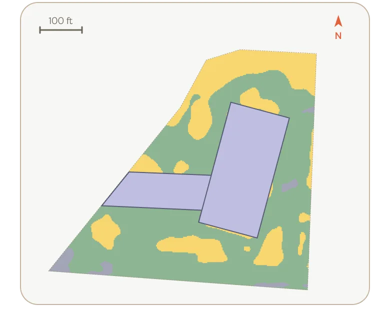 A site map of the property shaded by how much sunlight each area receives.